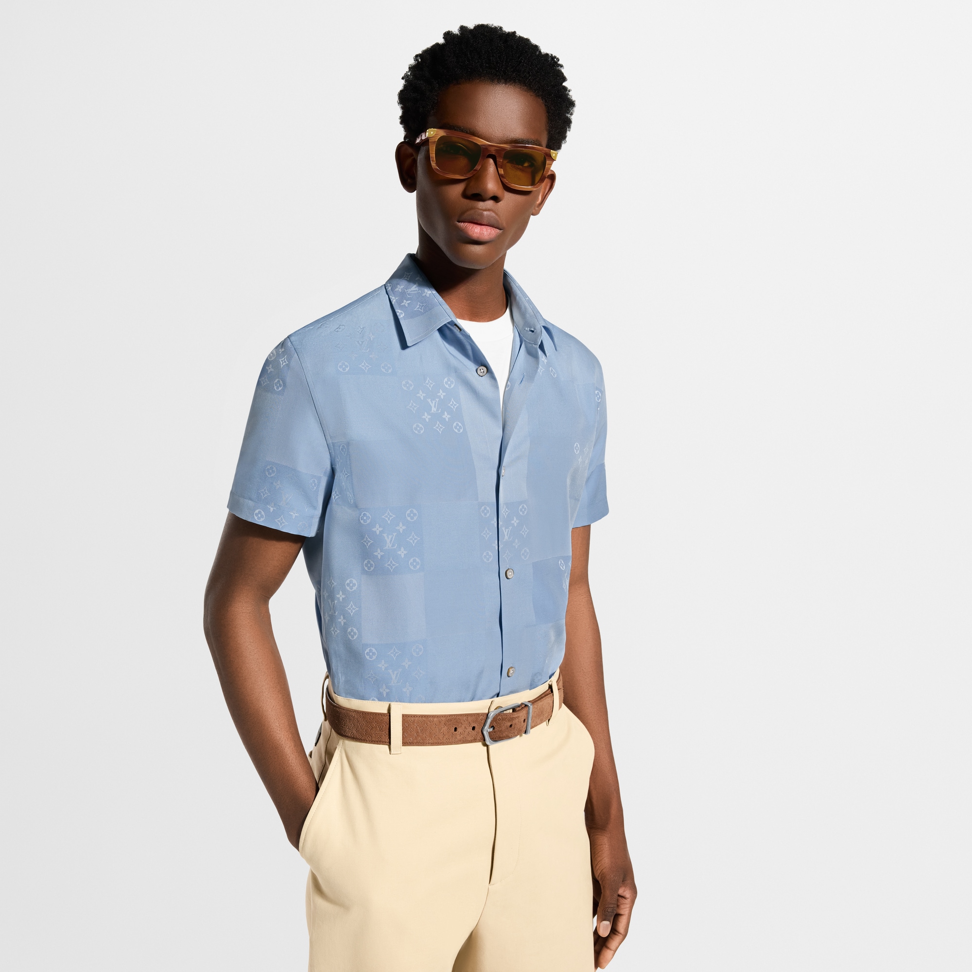 Patchwork Jacquard Short-Sleeved Shirt - Men - Ready-to-Wear